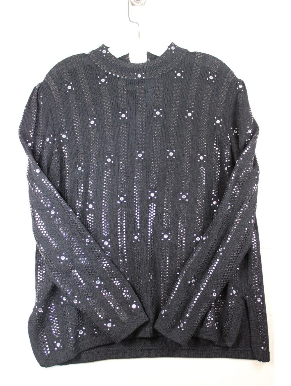 St. John Evening Santana Knit Black Rhinestone Crystal Embellished Sweater Sz 12